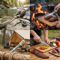 Couteau tactique à lame fixe en acier Damas personnalisé, couteau droit pour le camping, la chasse et la survie en plein air, avec étui en cuir F0105