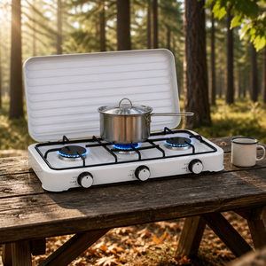 Fornello a Gas Portatile da Esterno a 3 Fuochi, Design Europeo, Piano Cottura a Gas da Tavolo Alimentato a Batteria, Ecologico per Uso Domestico - Product Image 1