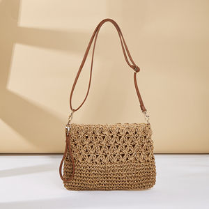 Sac de plage d'été en crochet pour femmes, sac à bandoulière en paille à <span class=keywords><strong>la</strong></span> mode, vente en gros, avec fermeture éclair, sac messager - Product Image 6
