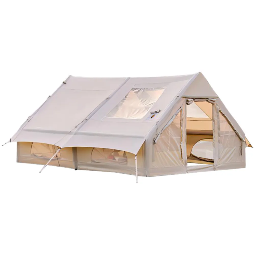 Luxe Waterdichte Opblaasbare Tent Camping Familie Oxford Tpu Paal Pvc Stof Luchttent Met Schoorsteen Voor 8 Persoon