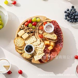 Shijie Wooden <b>Round</b> <b>Serving</b> <b>Tray</b> With Cheese Knives Multifunctional Food Platter For Snacks And Desserts - Product Image 2