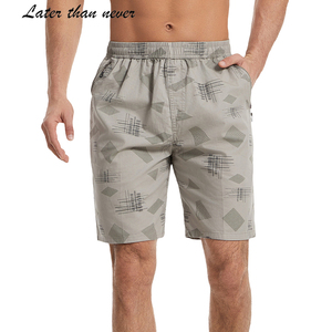 Pantalones cortos de verano informales para hombre, 100% algodón, estampado completo hasta la rodilla, pantalones cortos de playa, cintura media, teñido liso, servicio OEM disponible - Product Image 1