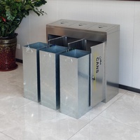 Poubelle en acier inoxydable avec 3 compartiments, conteneur à ordures en métal, poubelle de recyclage des déchets de rue