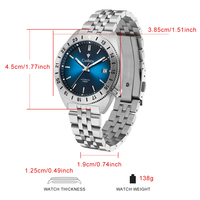 Montre-bracelet mécanique entièrement automatique de luxe haut de gamme pour hommes, en acier inoxydable, cadran en cristal saphir, résistante à l'eau, jour et date