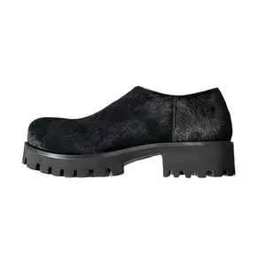 Xinzirain Custom Derby Loafers Horsefur Mohair Shoes Large Toe Lug Sole Anti-Slippery Logo Dress Waterproof Breathable