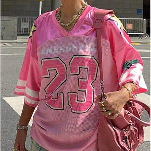 Magliette Oversize da <span class=keywords><strong>Donna</strong></span> Stile Y2K Estivo in Jersey Anti-Pilling con <span class=keywords><strong>Mezza</strong></span> <span class=keywords><strong>Manica</strong></span>, Stampa Grafica Numerica e Logo, in Poliestere Morbido - Product Image 1