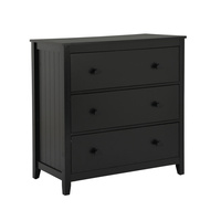 Commode de salon moderne en MDF mélaminé noir avec 3 grands tiroirs