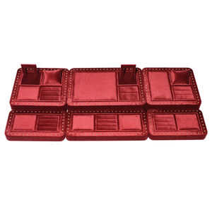 ROMI <span class=keywords><strong>Rose</strong></span> Rouge Velours En Cuir Bijoux Comptoir Présentoir Titulaire Collier Anneau Boucle D'oreille Bijoux Présentoir Ensemble - Product Image 1