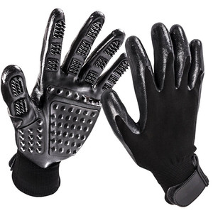 Gants de toilettage pour animaux de compagnie Fly To, noirs et bleu marine, en PVC, pour massage et élimination des poils, pour chats et chiens - Product Image 5