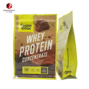 Custom Printed Stand Up Flat Bottom Packing Bags For whey protein Ziplock Pouch Empty Coffee Packaging Bag With Valve And Zipper