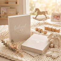 Livre d'album photo personnalisé en lin pour bébé avec boîte à souvenirs, estampage à chaud doré, album photo nouveau-né et journal des étapes importantes