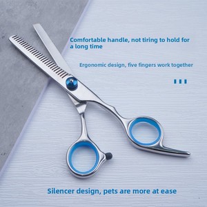Juego de Tijeras de Peluquería para Mascotas con Punta Redonda de Seguridad, Tijeras Curvas para Cortar y Entresacar el Pelo de <span class=keywords><strong>Perros</strong></span> y Gatos, Color Azul - Product Image 5