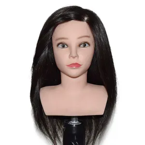 Cabeza de Maniquí de cabello humano para peluquería, cabezal de entrenamiento escolar