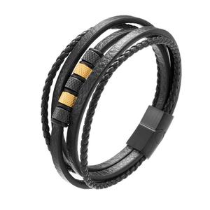Bracelet en cuir multicouche avec breloques en acier inoxydable 316L, personnalisable, vente en gros - Product Image 6