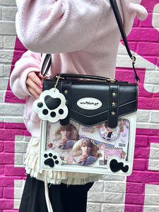 Sac bandoulière classique pour femme en PU, motif chat de dessin animé, style vintage et tendance, avec fermeture éclair et sangle réglable, transparent - Product Image 2