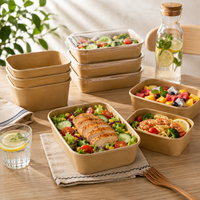 Bol à emporter jetable carré et rectangulaire, design anti-fuite, biodégradable, recyclable, écologique, vente en gros, pour salades
