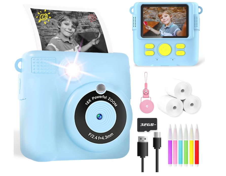 2025 Best Birthday Christmas Gifts 1080p Hd Kinderkamera Sofortbildkamera 32g Card 3 Rolls Photo Paper Cmos Imaging
