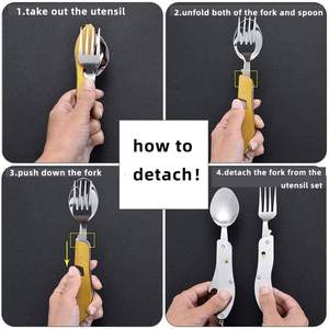 Utensili da campeggio in metallo portatile pieghevole in acciaio inossidabile con strumenti multipli, coltelli da tasca, cucchiai e forchette - Product Image 3