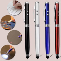 Stylo capacitif multifonction OEM 4-en-1 avec pointeur laser, lumière LED, stylo à bille en métal, stylo tactile promotionnel - Style élégant et luxueux