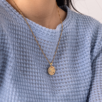 Kalung KITI Mystic Celestial Anti-Kusam Lapisan Emas 18K Baja Anti Karat Liontin Koin Zodiak CZ untuk Wanita