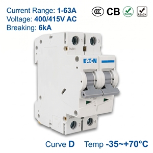เบรกเกอร์ขนาดเล็ก E6 ซีรีส์ E6-20/2/D 20A 2P 400V 6kA แบบ D Curve มาตรฐาน CE CCC ISO สำหรับระบบเครื่องจักรกล - Product Image 2