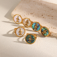 Ensemble de bijoux européens et américains mignons en acier inoxydable plaqué or 18 carats avec étoile, lune, coquille d'ormeau, boucles d'oreilles rondes et bague