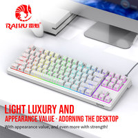 Teclado mecánico con cable Raikoo DG87 de 87 teclas con retroiluminación RGB para juegos y oficina, con teclas contorneadas y soporte.