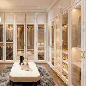 Armario de Madera con Vitrina de Vidrio para Vestidor, Estilo Francés, con Iluminación LED, <span class=keywords><strong>Muebles</strong></span> Personalizados para Dormitorio - Product Image 1