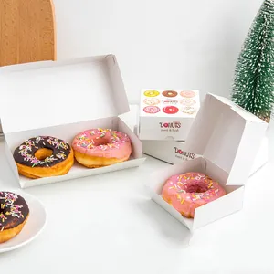 1 2 3 4 9 Stück Donut Kuchen Verpackung Papier Box Verpackung weiß niedlichen Muster niedrigen Moq günstigen Preis bereit zu versenden