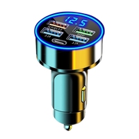 Adaptateur de chargeur de voiture USB PD 5 ports avec affichage de tension Super LED, charge rapide QC3.0 Type C PD pour téléphone, allume-cigare de voiture