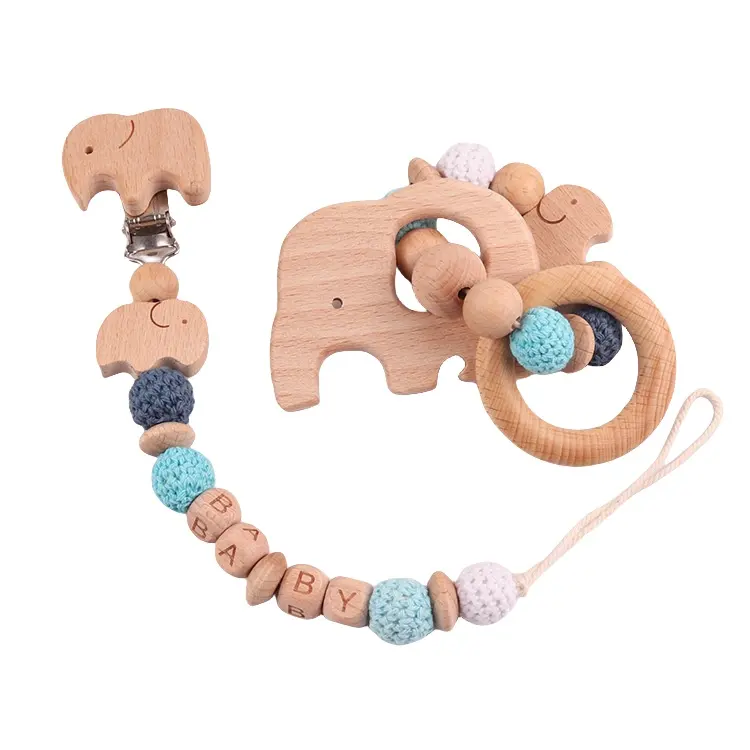 Schlussverkauf Holzperlen Babyschnuller-Clips Babysilone-Schnuller-Kette Halterung für Nippel Kleinkinder-Spielzeug Babyshower-Geschenk