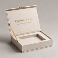 Boîte cadeau rigide personnalisée en ivoire avec insert et détails dorés, impression de logo personnalisée, OEM ODM, vente en gros