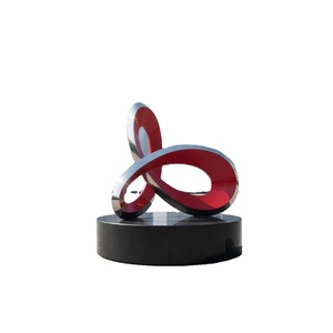 Grande sculpture abstraite en acier inoxydable poli miroir, art moderne extérieur, boucle de ruban rouge, décoration de jardin et de place publique, personnalisable - Product Image 1