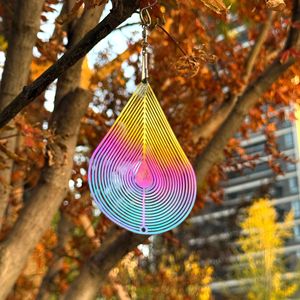 Moulin à vent métallique en forme de goutte d'eau arc-en-ciel, ornement suspendu rotatif 3D, décoration de jardin et de terrasse extérieure, art cinétique, carillon éolien - Product Image 1