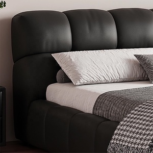 Lit double Zayshine en cuir noir de luxe minimaliste italien, grand format 1,8 mètre, avec rangement intégré et rembourrage doux pour chambre principale - Product Image 6