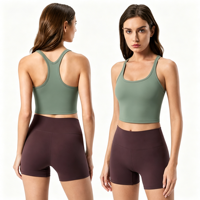 Débardeur de yoga slim fit pour femme, sans manches, dos nageur, court, en polyester et élasthanne, pour le sport