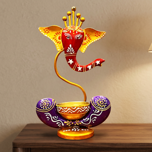 Porte-bougie en métal peint à la main, support décoratif pour bougie chauffe-plat, lampe de table violet-or pour la décoration de la maison et de mariage - Product Image 4