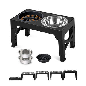 Mangkuk anjing yang ditinggikan, untuk anjing kecil sedang 5 tinggi dapat diatur mangkuk hewan peliharaan berdiri dengan 2 baja tahan karat antiselip mangkuk makanan anjing - Product Image 1