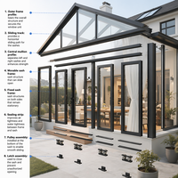 Ruang Ekstensi Rumah Kaca Segitiga Modern Tahan Badai Ramah Lingkungan dengan Kaca Low-E, Terbuat dari Aluminium, untuk Hunian di Taman