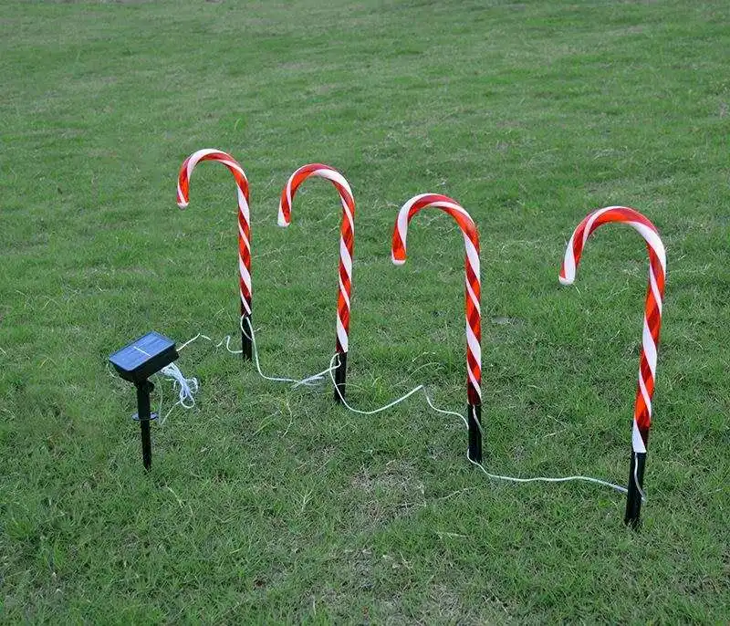 4pcs Christmas Candy Shape Cane Solar Powered Light Waterproof Garden LED Light Pathway Flameer LED Pathway Markers Light