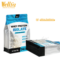 Sachet en aluminium sur mesure de qualité alimentaire pour suppléments, 1 kg, pour poudre d'isolat de protéines de lactosérum, emballage à fond plat avec fermeture éclair