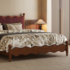 Stile retrò francese 1.8m in pelle frassino letto King Size moderno Ripple Design antico per piccolo appartamento camera da letto matrimoniale - Product Image 3