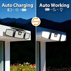 Lampes solaires d'extérieur étanches avec détecteur <span class=keywords><strong>de</strong></span> mouvement, projecteur <span class=keywords><strong>de</strong></span> sécurité à 3 têtes pour patio, cour, garage, entrée, allée - Product Image 2