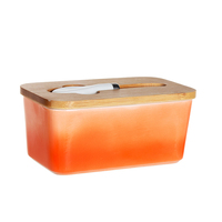 Beurrier en céramique moderne à dégradé, capacité de 520 ml (17 oz) avec couvercle en bois et couteau à beurre, ensemble cadeau élégant pour la cuisine
