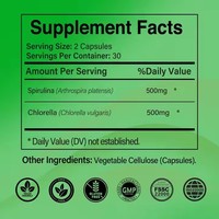 OEM Vente à Chaud Superaliments Verts Végétaliens Suppléments Spiruline Chlorella Capsules 60 Capsules