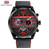 MINI FOCUS 0068 montre de mode bleu hommes montre à Quartz Vive bracelet en cuir véritable calendrier 24 heures personnage sport montre Reloj