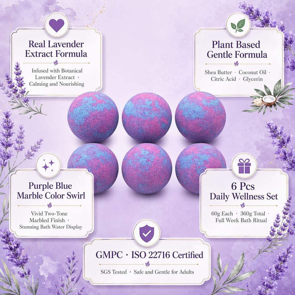 Natural Handmade Lavender Bath Bomb Fizzy Ball Set 6P Botanical ...