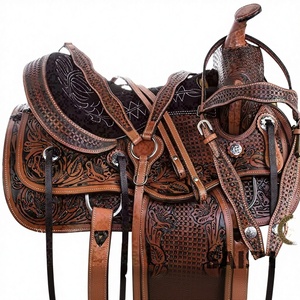 Silla de Montar Inglesa Occidental con Juego de Accesorios |   Sillín de Cuero Premium con Brida de Plástico, Cincha y Estribos - Product Image 1