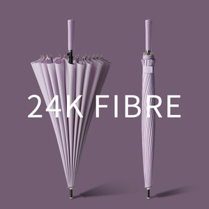 Зонт-трость классический, полуавтоматический, 24 спицы, с длинной цветной ручкой, простой, ветроустойчивый, с кожаной ручкой - Product Image 1