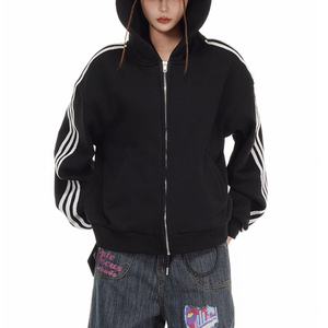 Sudadera con capucha de felpa de 5 rayas estilo vintage casual al por mayor para hombre y mujer, diseño de nicho, chaqueta con capucha - Product Image 5